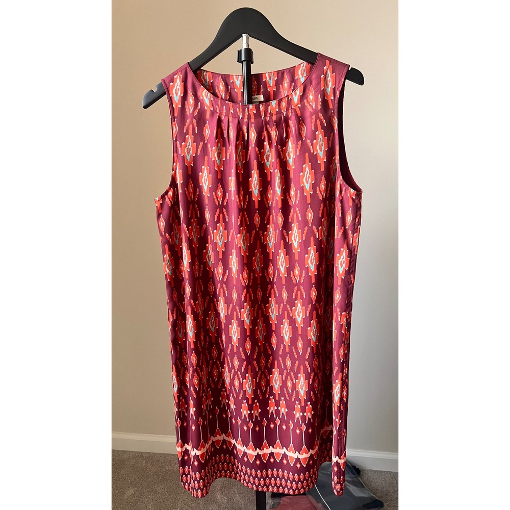 Fossil Womens Ikat Print Sleeveless Shift Dress rusty Orange Size Large